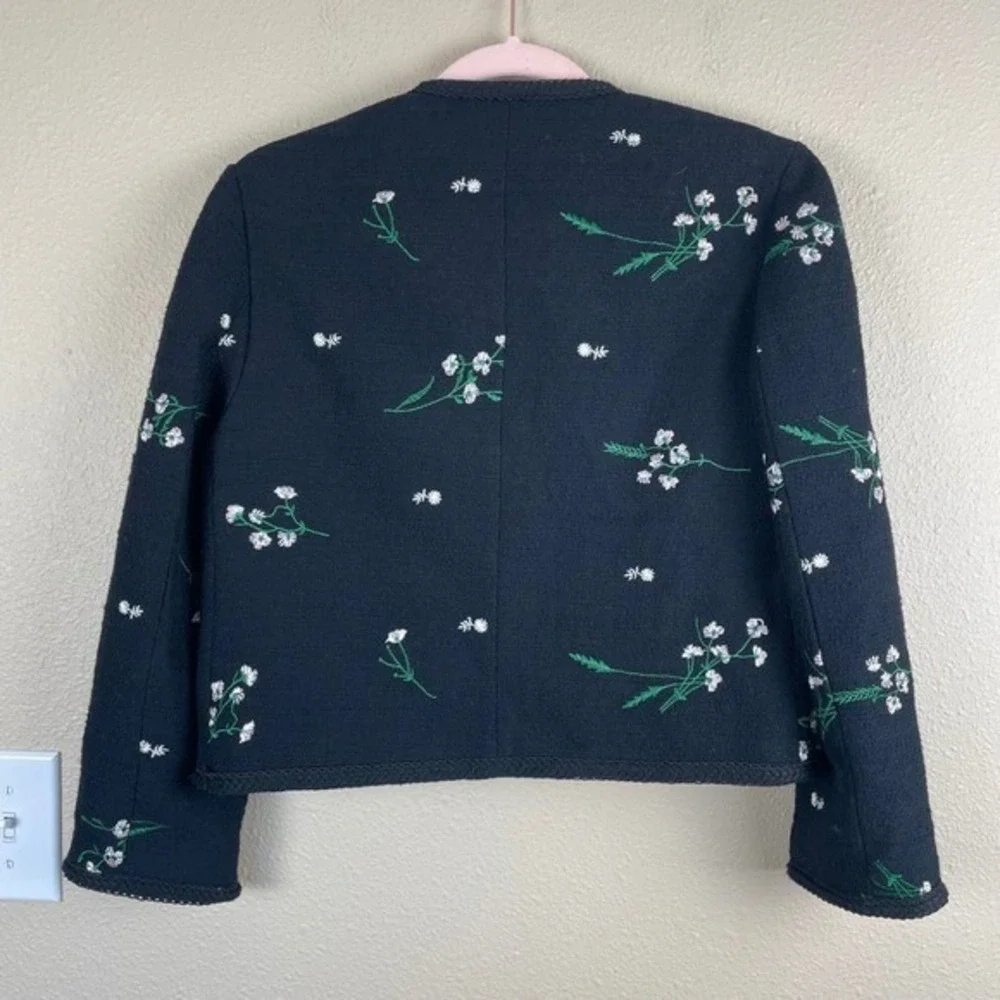 ZARA Black Embroidered Floral Blazer Jacket Button Embellished XS‎ Career